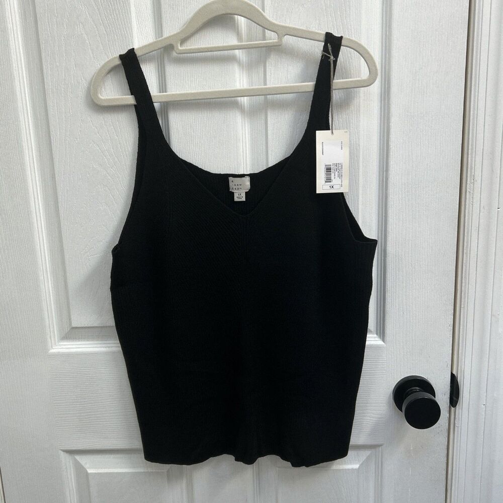 NWT A New Day Women’s Ribbed Knit V-Neck Tank Top Black Plus Size 1X Sleeveless